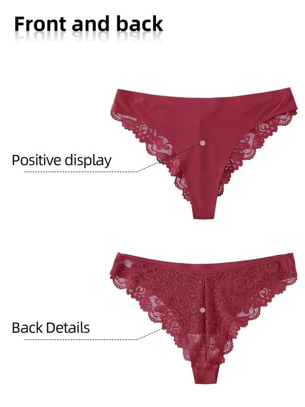 Women's 5pcs Contrast Lace High Cut Knicker Set, Breathable Comfortable 5 Pieces Ice Silk Lace Panty, Low Rise Panties, Lady Cheeky Briefs, Comfort Seamless Lingerie & Underwear Set, Womenswear