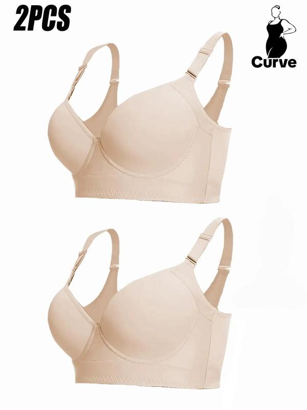 Plus Size Solid Adjustable Strap Push Up Bra, Casual Comfortable Breathable Underwire Bra, Summer Wear 2024, Bras for Women, Plus Size Women's Clothing, Women's Plus Size Lingerie for All Seasons