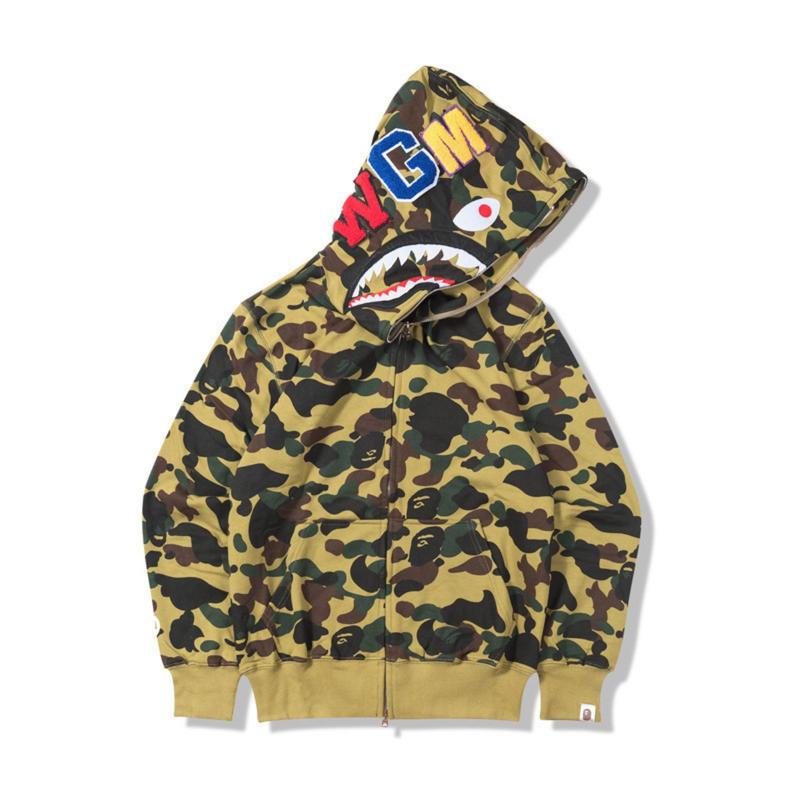 New Men's Couple Fashion Shark Head Camouflage Cardigan Hooded Sweater,Jacket Men and Women, Y2K Hip-hop Street Style Zipper Hooded Sweatshirt, Loose Casual Large Size Long-sleeved Jacket, bape