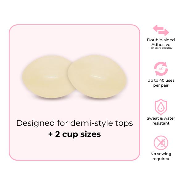 BOOMBA Demi Boost - Patented Sticky Inserts For demi-cup styled clothing - Outfit enhancer