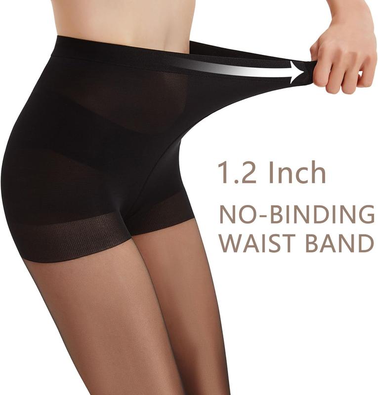 3 Pairs Black Sheer Tights for Women - 20D Not Rip Control Top Pantyhose with Reinforced Toes - Resist Tears