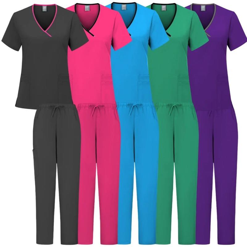 Medical Nurse Beauty Salon Workwear Clinical Scrubs Top + Pant Spa Doctor Nursing Tunic Suit Surgical Uniforms Woman Scrub Set