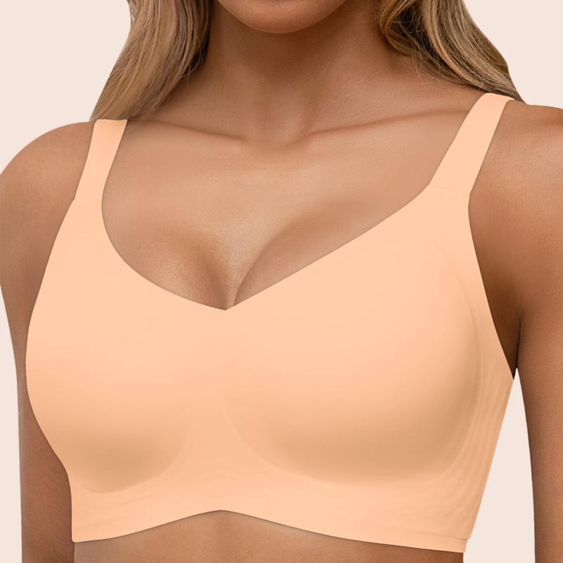 Seamless Bras Full Coverage Wireless Push Up Basic Bra for Women No Underwire Comfort V Neck Bralettes Womenswear with Support