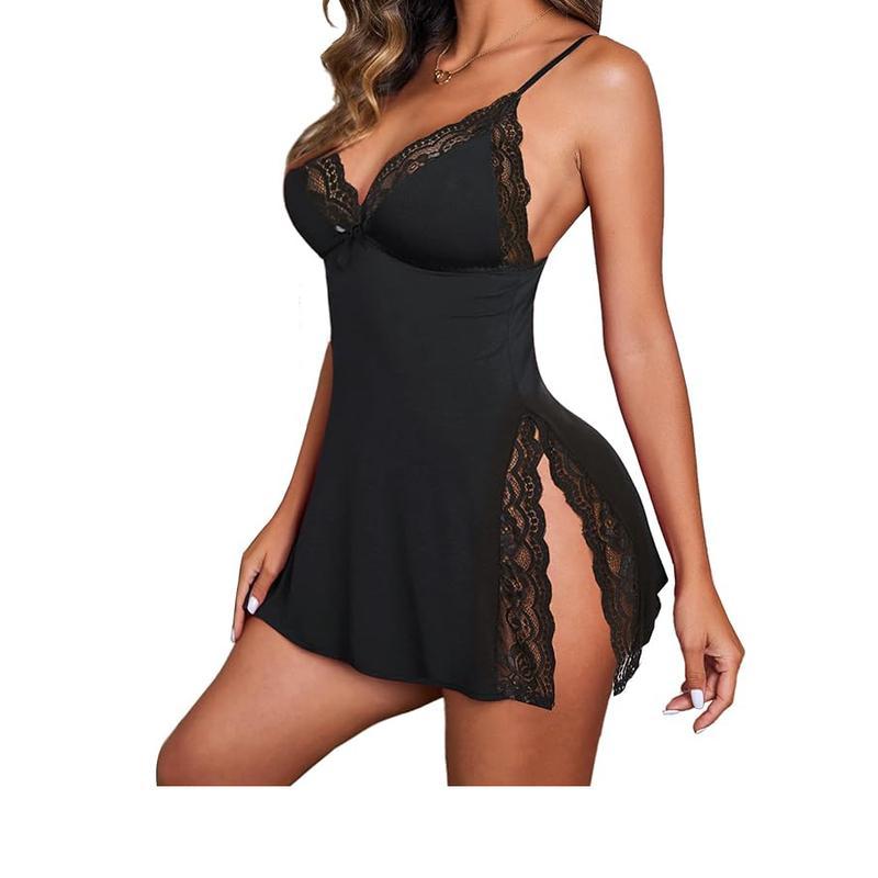 Women's Lingerie Sexy Nightwear AdjustableSpaghetti Strap Nightgown Babydoll Stretchy anclightweight nightwear Side splits Fit SoftWomenswear Night Dress Sleep Dress Lace TrimSide Split multicolor nightgowns for womennightwear sexy lace nightd