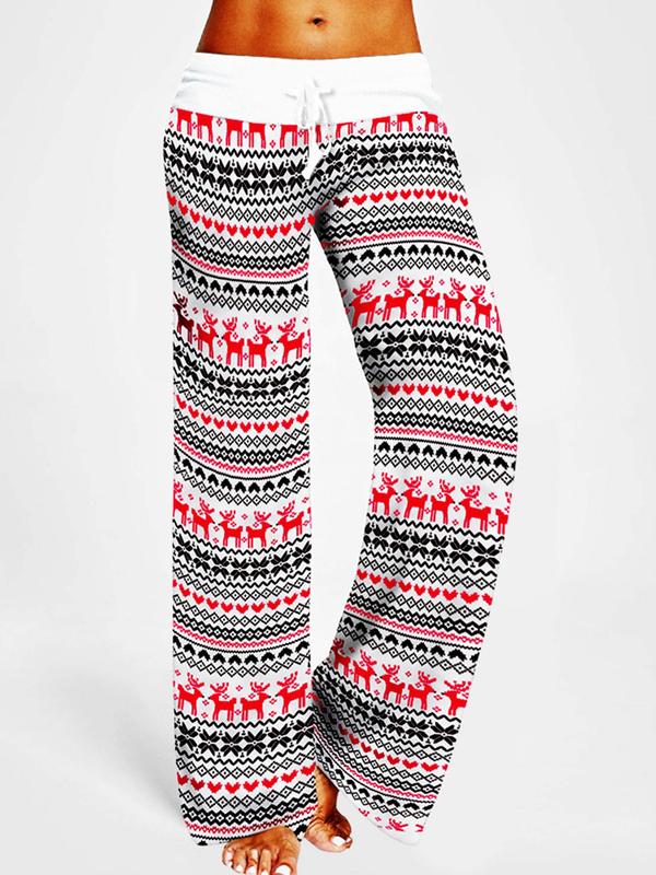 Women's Christmas Print Tie Front Wide Leg Pants, Casual Comfy Trousers for Fall & Winter, Women's Bottoms for Daily Wear