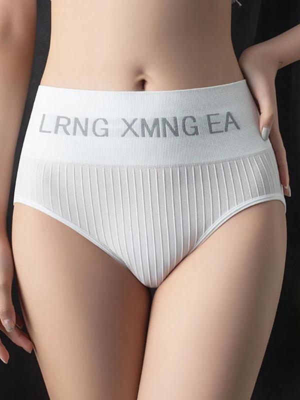 Women's 4pcs Letter Tape High Waist Knicker, Soft Comfy Breathable Panty for Daily Wear, Underwear for All Seasons