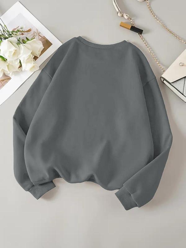 Women's Christmas Letter Print Drop Shoulder Fleece Sweatshirt, Casual Long Sleeve Round Neck Pullover for Daily Wear, Ladies Fall & Winter Clothes