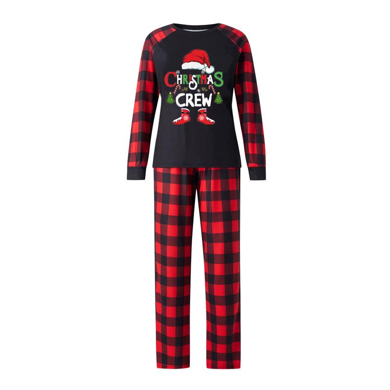 Matching Christmas Pajamas For Family, Baby Romper Letter Christmas Hat Print Long Sleeve Tops + Plaid Pants Sleepwear Set