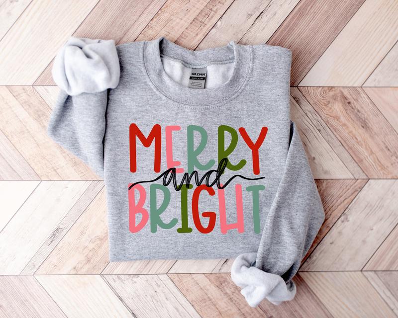 Merry and Bright Sweatshirt, Christmas Sweatshirt, Family Christmas Sweatshirt, Merry Christmas Sweatshirt, Comfort Casual