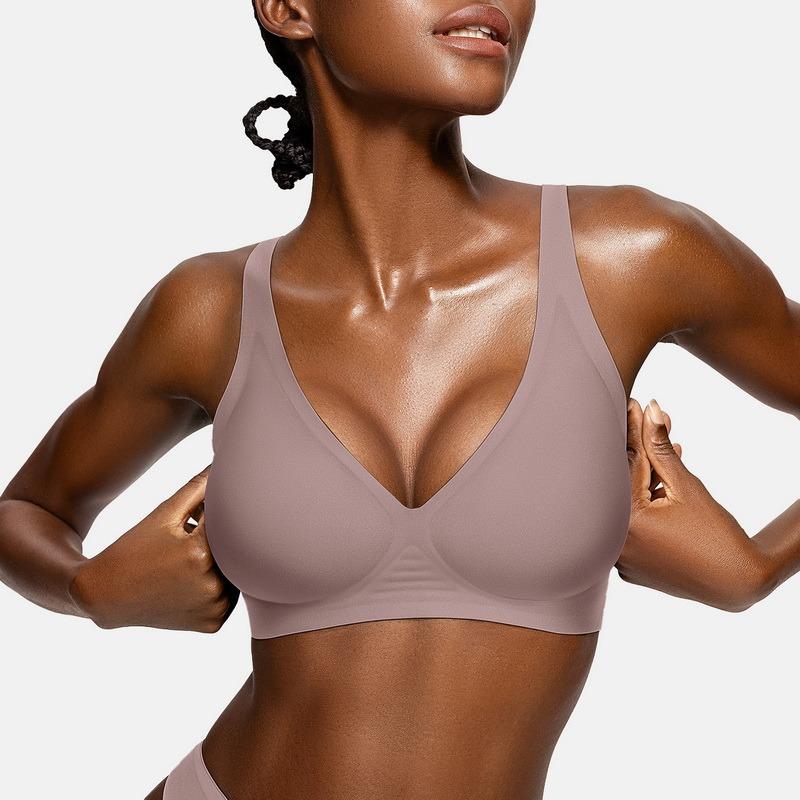 OEAK Womens Comfortable Wireless Bras Push Up Bralettes Seamless Tshirts Bras Deep V Everyday Bras