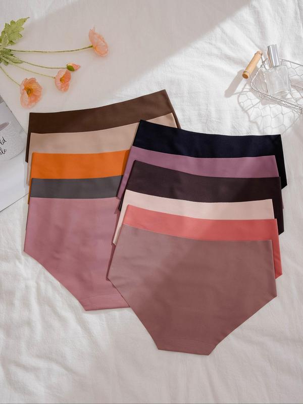 Women's 11pcs Solid High Waist Panties, Summer Wear 2024, Casual Seamless Soft Comfort Breathable Plain Knicker for Daily Wear, Underwear for Women, Back To School Gifts, Lady's Underwear for All Seasons, Womenswear, Fall Wear, Fallfreshness