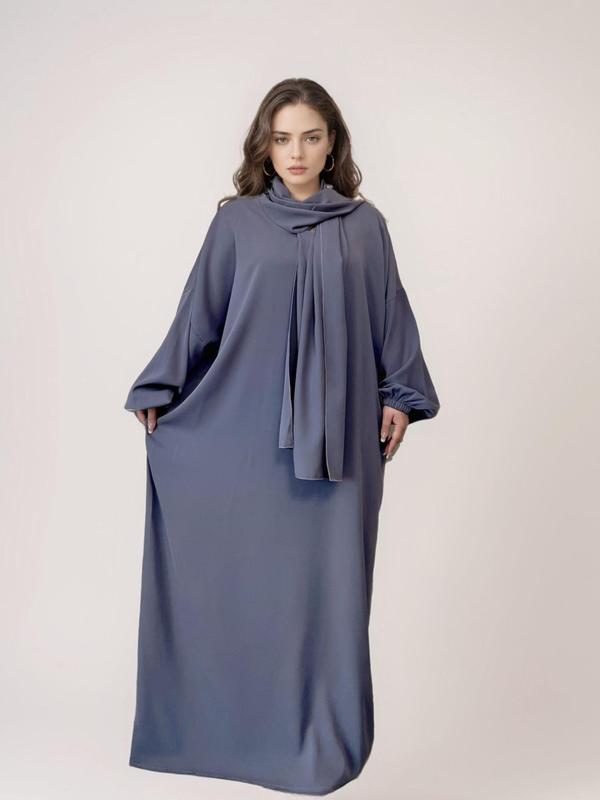 Women's Solid Color Batwing Sleeve Arabian Hooded Dress, Modest Long Sleeve Maxi Dress for Daily Wear, Ladies Clothes for All Seasons