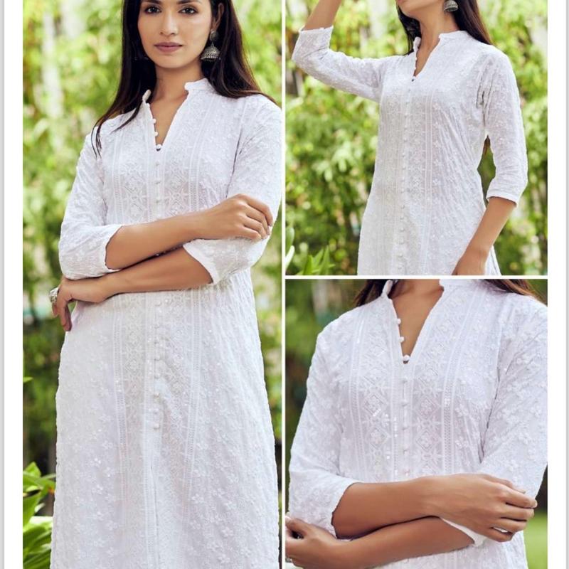 Cotton Lucknowi Heavy Chikankari kurti ( pants not included)