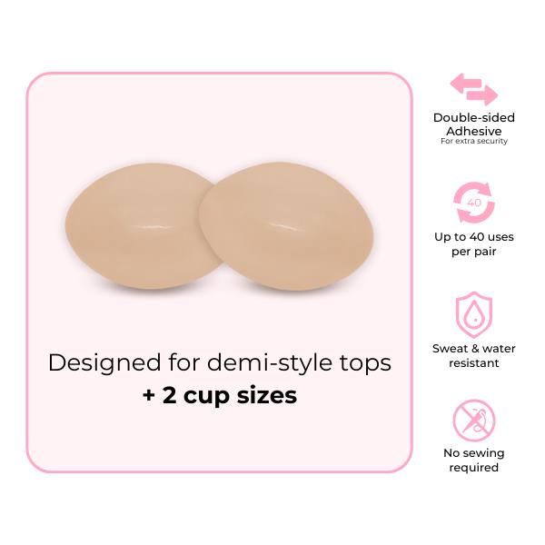 BOOMBA Demi Boost - Patented Sticky Inserts For demi-cup styled clothing - Outfit enhancer