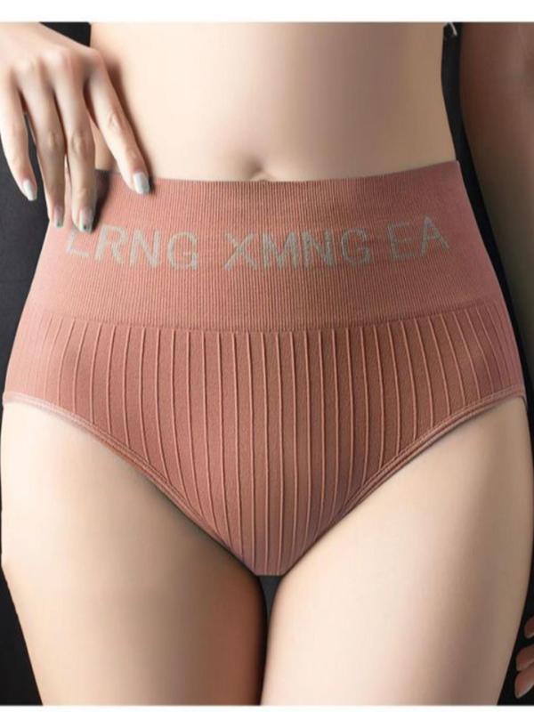 Women's 4pcs Letter Tape High Waist Knicker, Soft Comfy Breathable Panty for Daily Wear, Underwear for All Seasons