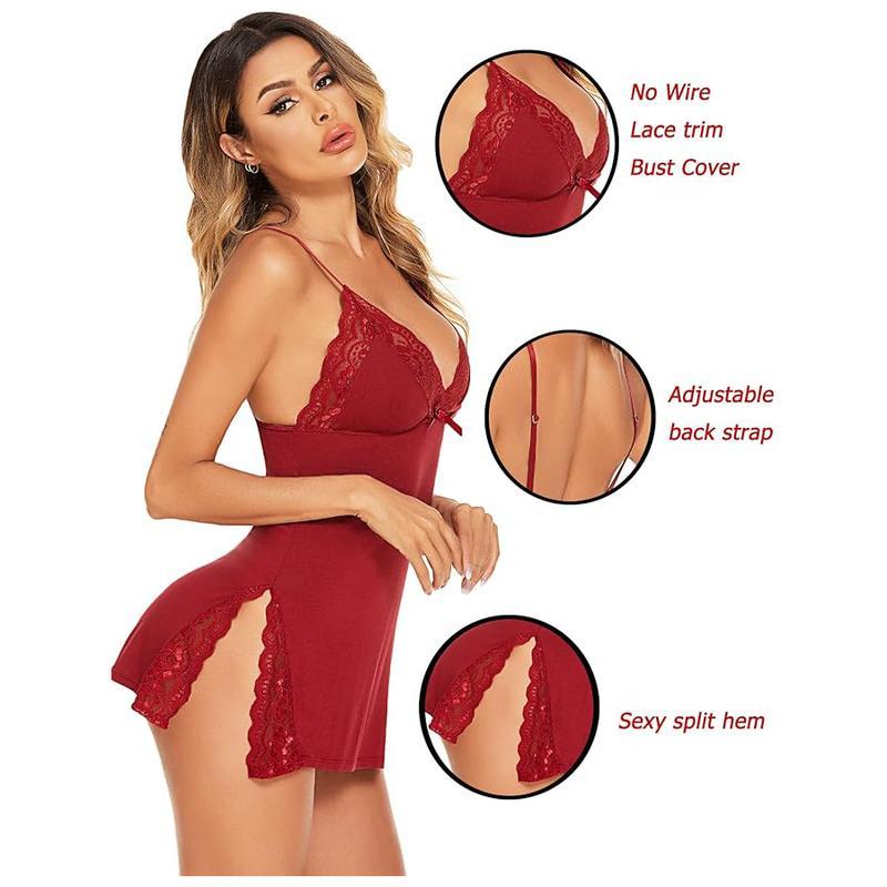 Women's Lingerie Sexy Nightwear AdjustableSpaghetti Strap Nightgown Babydoll Stretchy anclightweight nightwear Side splits Fit SoftWomenswear Night Dress Sleep Dress Lace TrimSide Split multicolor nightgowns for womennightwear sexy lace nightd