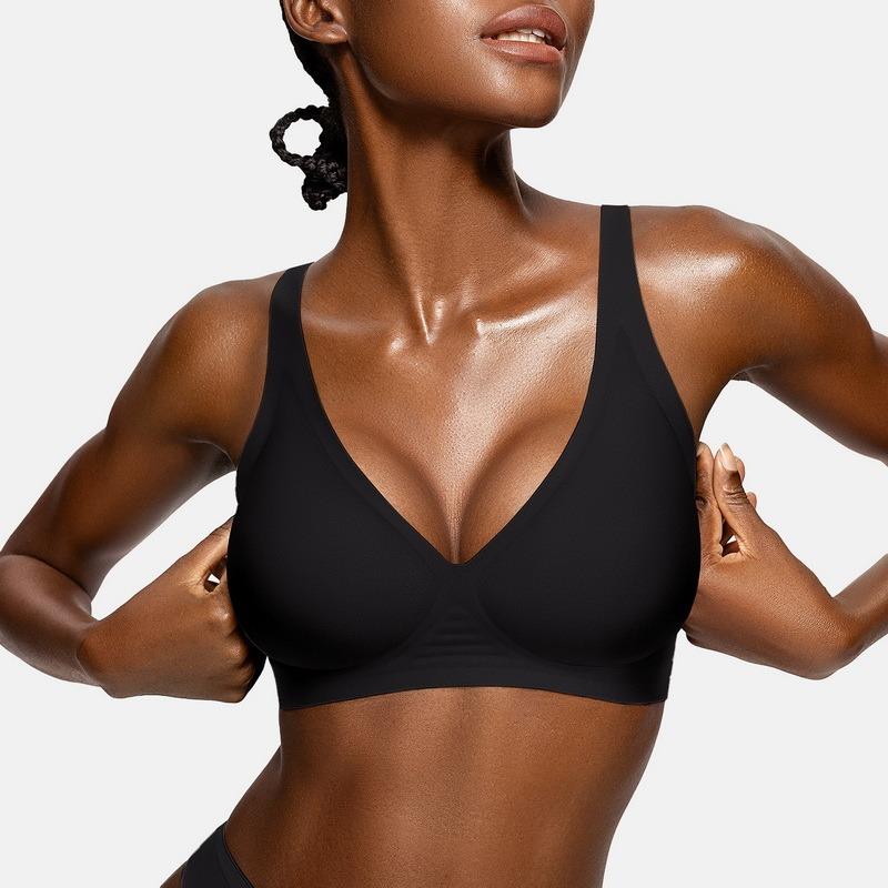 OEAK Womens Comfortable Wireless Bras Push Up Bralettes Seamless Tshirts Bras Deep V Everyday Bras