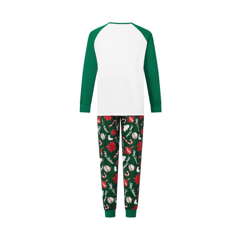 Green Matching Christmas Pajamas For Family Long Sleeve Santa Snowman Reindeer Print Tops + Pants Set Winter Sleepwear