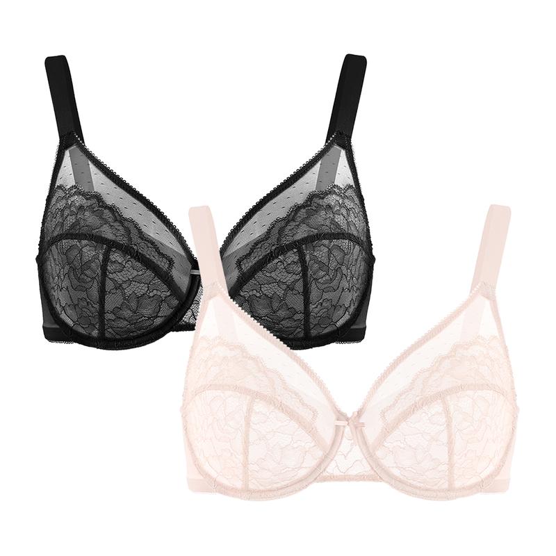 HSIA Enchante Unlined Floral Lace Underwire Plus Size Non-padded Full Coverage Bra Set 2 Pack