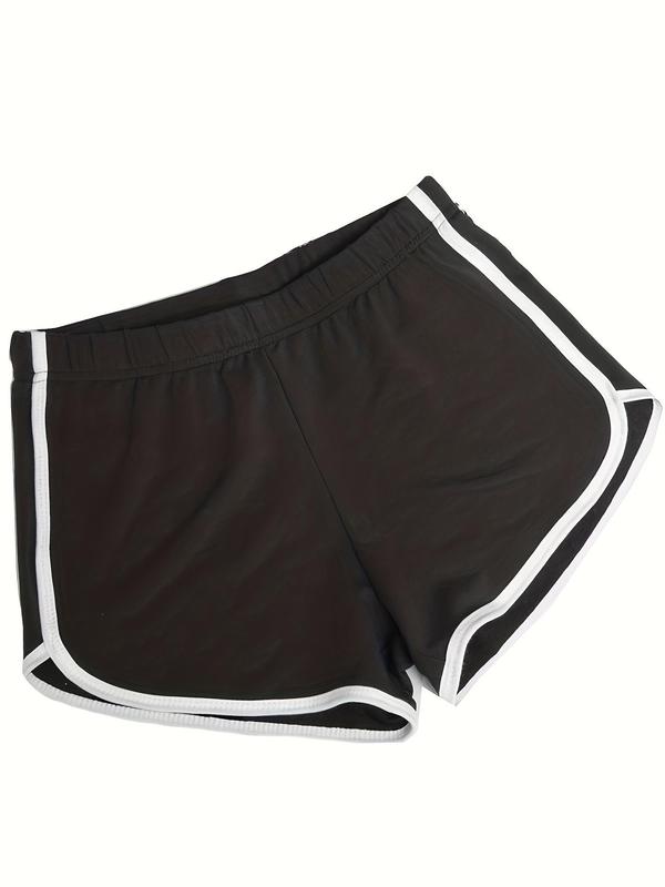 Women's Contrast Binding High Waist Shorts, Casual Elastic Waist Straight Leg Shorts for Daily Outdoor Wear, Ladies Bottoms for All Seasons