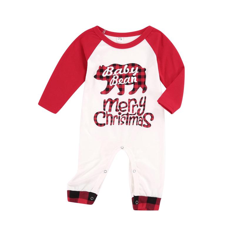 Family Matching Nightwear Set, Christmas Letter Print O-Neck Long Sleeve Blouse+ Plaid Pants for Kids Adults