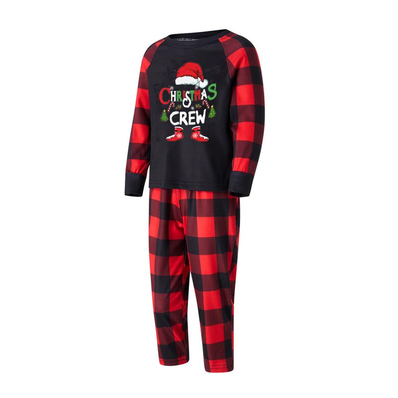 Matching Christmas Pajamas For Family, Baby Romper Letter Christmas Hat Print Long Sleeve Tops + Plaid Pants Sleepwear Set