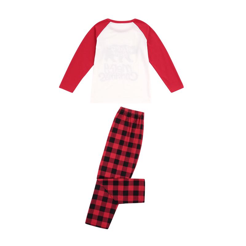 Family Matching Nightwear Set, Christmas Letter Print O-Neck Long Sleeve Blouse+ Plaid Pants for Kids Adults