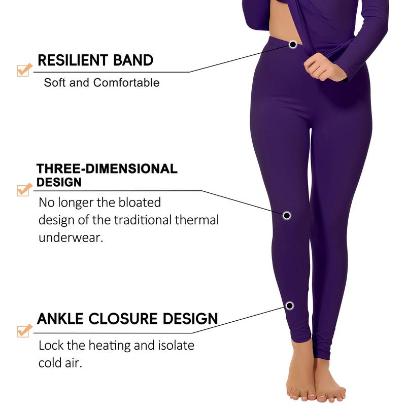 Two-Piece Women's Thermal Underwear Set, Lightweight Ultra Soft Long Sleeve Top & Leggings Long Johns Base Layer Set For Fall & Winter, Women's Sleepwear For Indoor Wear Fabric Womenswear