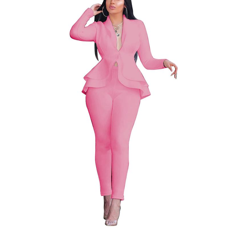 Saledress Outfits Women's Suit Sets 2 Piece Sets Sexy V Neck Business Casual Blazer Suit Pants Sets Women's Business Casual Blazer Set