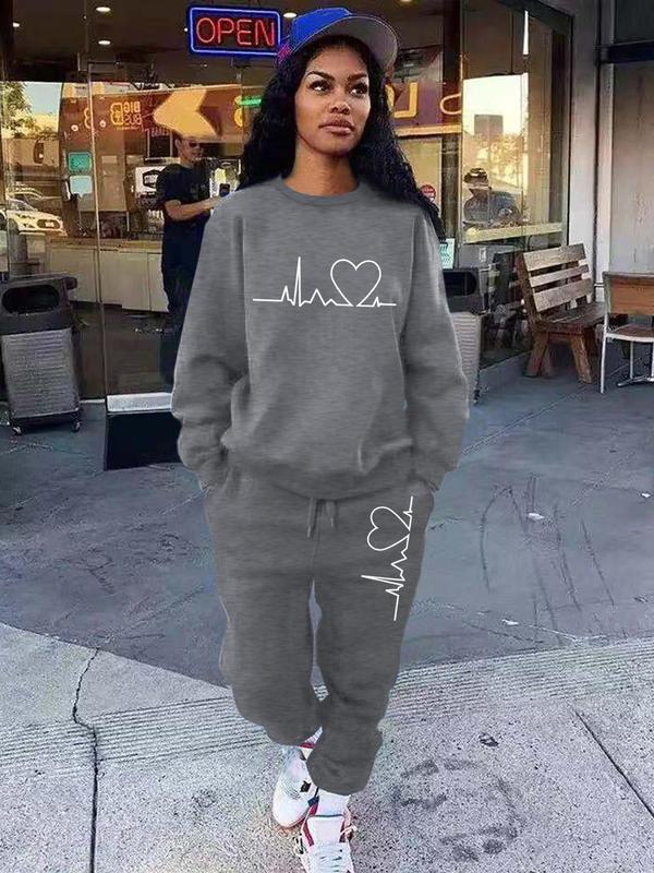 Women's Letter Print Sweatshirt & Pocket Sweatpants Suits Set,  Soft Long Sleeve Pullover & Jogger Pants, Two-piece Outfits, Comfort Womenswear, Spring & Fall Clothes for Lady