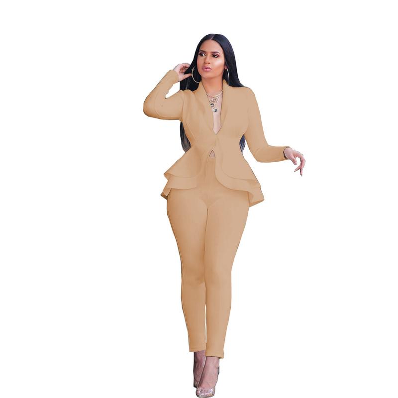 Saledress Outfits Women's Suit Sets 2 Piece Sets Sexy V Neck Business Casual Blazer Suit Pants Sets Women's Business Casual Blazer Set