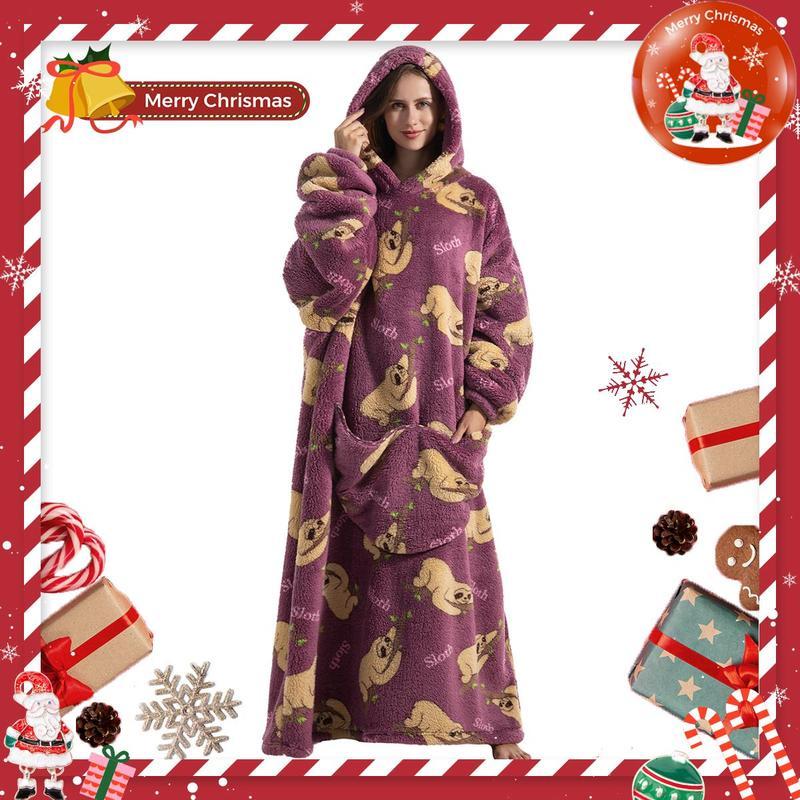 Plus Size Cartoon Hooded Blanket - 1Pcs Oversized Wearable Hoodie Blanket Cozy Nightgown with Big Pocket Casual Warm Womenswear Loungewear for Daily Wear Fit Nightwear Fit Nightwear