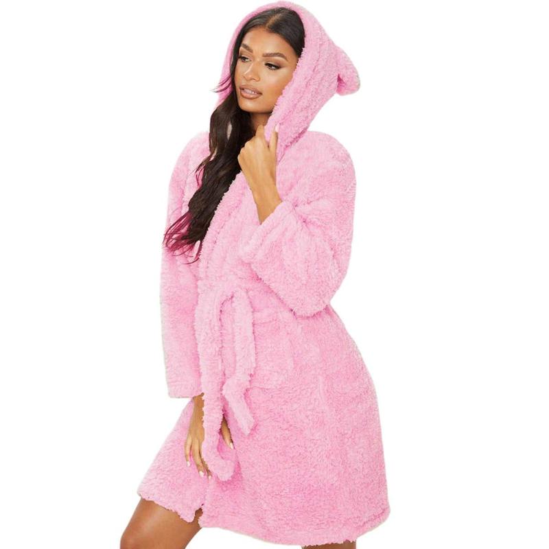 Women pajamas Sleepwear Pink Cute Nightgown Robe Winter Unisex Plush Pajamas Adults Animal Flannel Bath Robe Sleepwear