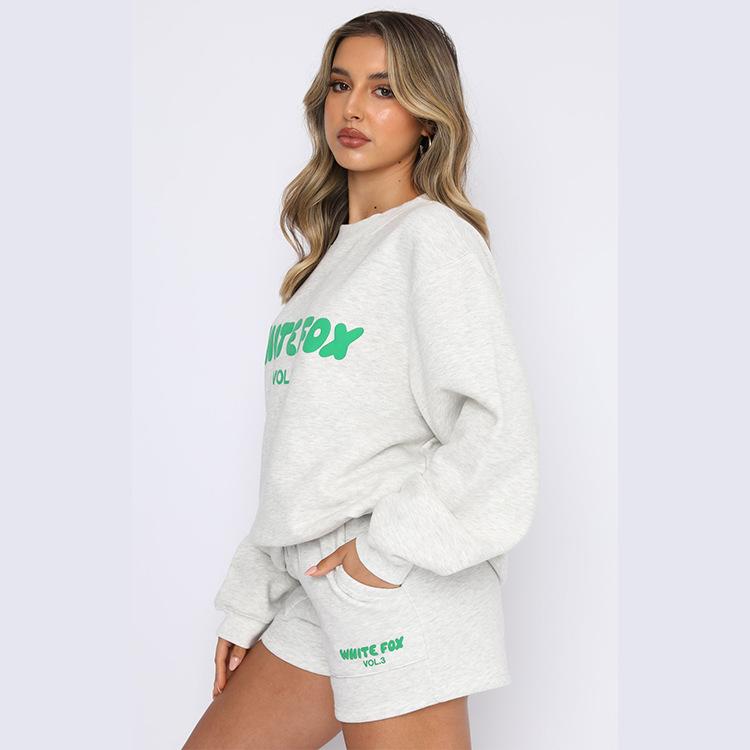 Most Beautiful Woman White Fox 2PCs racksuits set shorts and swaeater tracksuits set fashion sports logo long sleeve pullover hooded sweatshirt