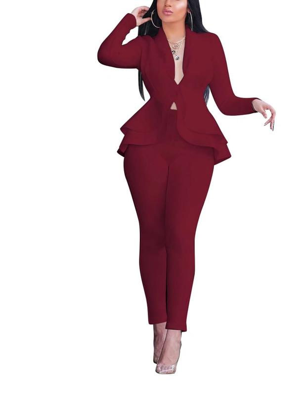 Saledress Outfits Women's Suit Sets 2 Piece Sets Sexy V Neck Business Casual Blazer Suit Pants Sets Women's Business Casual Blazer Set