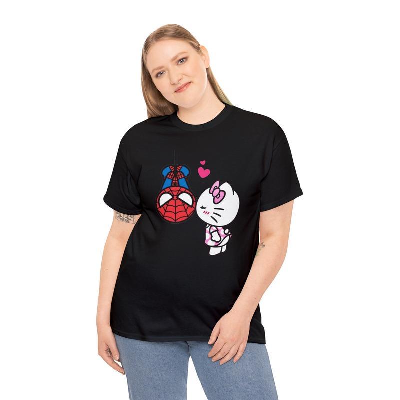 Hallo Kitty Cat and Hero Spider Matching Couple Shirt, Sweater, Hoodie, Valentine's Day Lovers Anniversary Gift, Unisex Streetwear Coquette Cool Tee, Sweatshirt, Hoodie Pullover