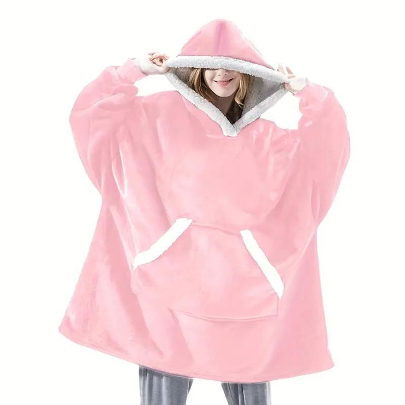 Solid Color Long Sleeve Hooded Bathrobe with Pocket, 1 Count Casual Soft Comfortable Fluffy Wearable Bath Towel for Men & Women, Girlfriend Gifts, Bathroom Gadgets 2024, Bathroom Accessories, 2024 Christmas Gifts