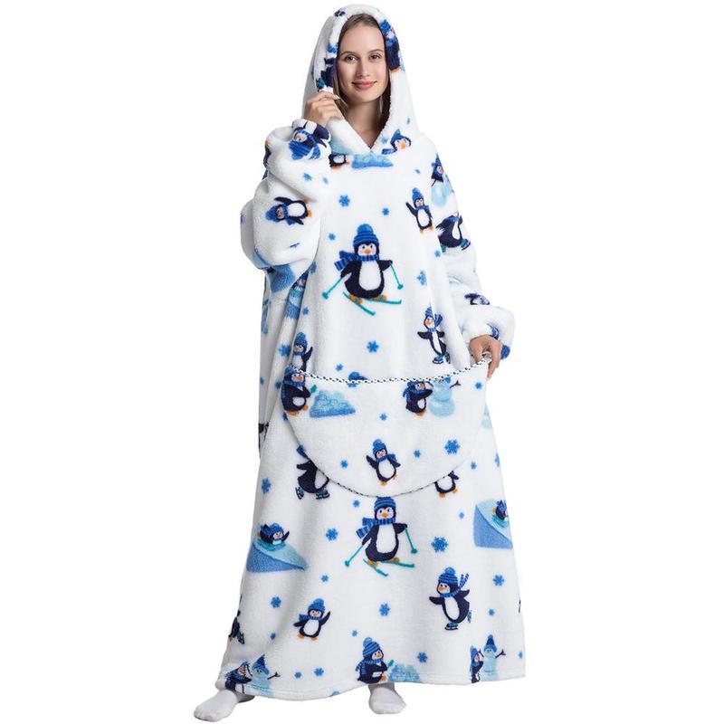 Plus Size Cartoon Hooded Blanket - 1Pcs Oversized Wearable Hoodie Blanket Cozy Nightgown with Big Pocket Casual Warm Womenswear Loungewear for Daily Wear Fit Nightwear Fit Nightwear