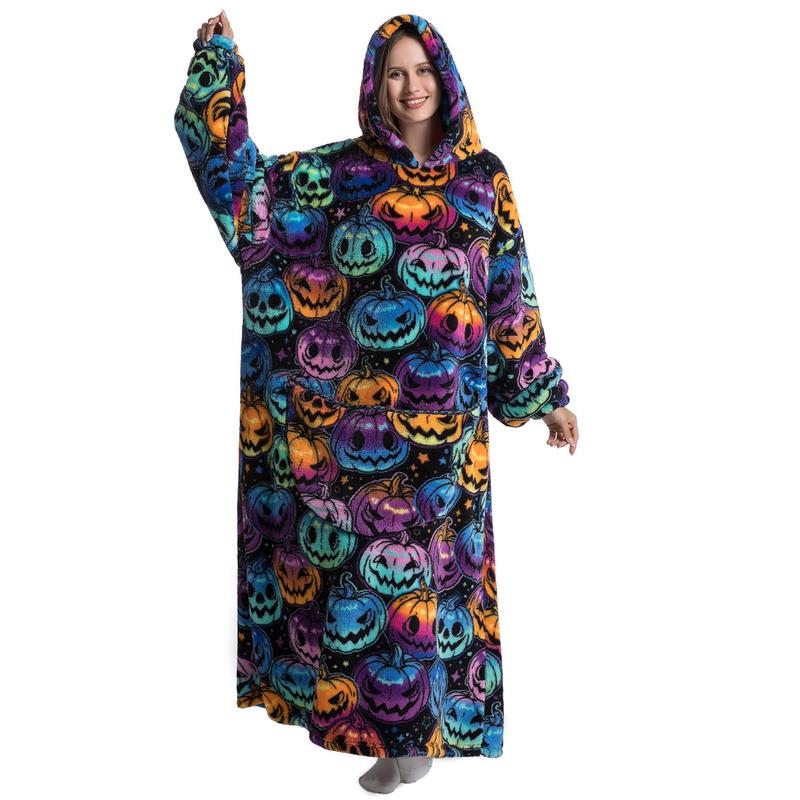 Plus Size Cartoon Hooded Blanket - 1Pcs Oversized Wearable Hoodie Blanket Cozy Nightgown with Big Pocket Casual Warm Womenswear Loungewear for Daily Wear Fit Nightwear Fit Nightwear