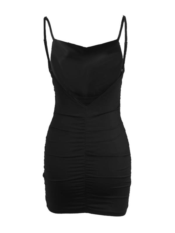 Women's Solid Backless Ruched Bodycon Dress, Fashion Casual Spaghetti Strap Cami Dress for Daily Outdoor Wear, Dresses for Women, Ladies Clothes for All Seasons, Black Girl Outfits, 90s Clothes