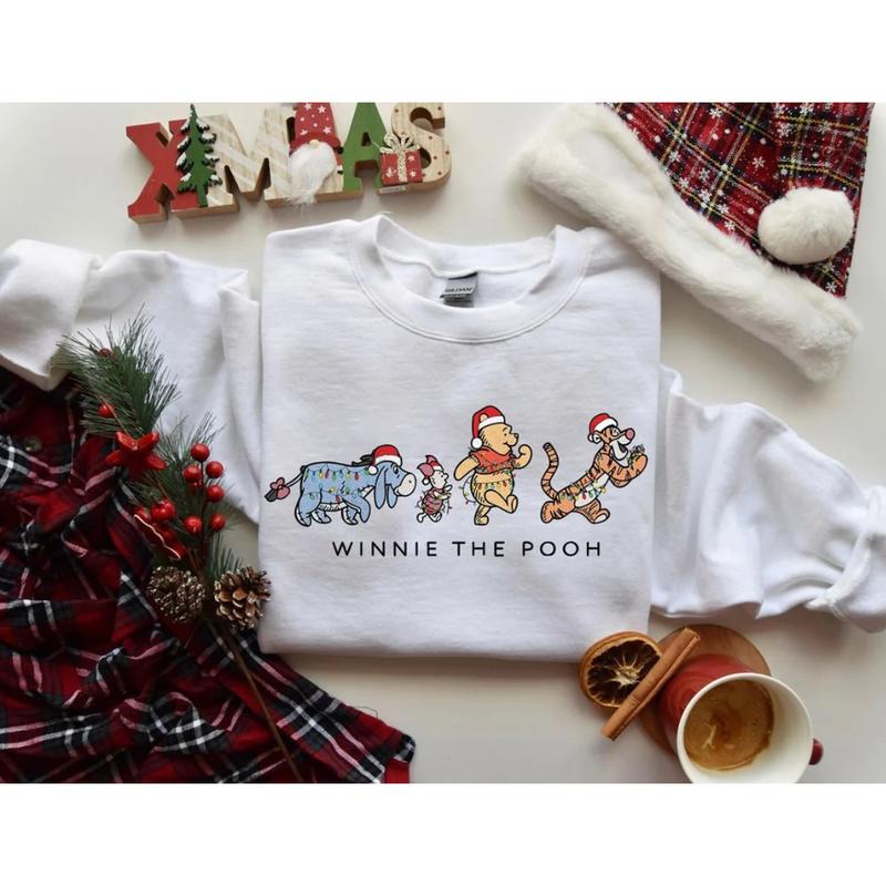 Vintage Winnie Pooh And Friends Christmas Sweatshirt, Pooh Bear Christmas Shirt, Christmas Shirt, Retro Christmas Tee 8H9X1