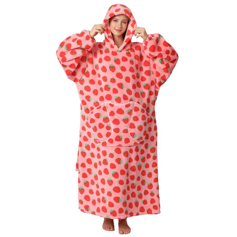 Plus Size Cartoon Hooded Blanket - 1Pcs Oversized Wearable Hoodie Blanket Cozy Nightgown with Big Pocket Casual Warm Womenswear Loungewear for Daily Wear Fit Nightwear Fit Nightwear