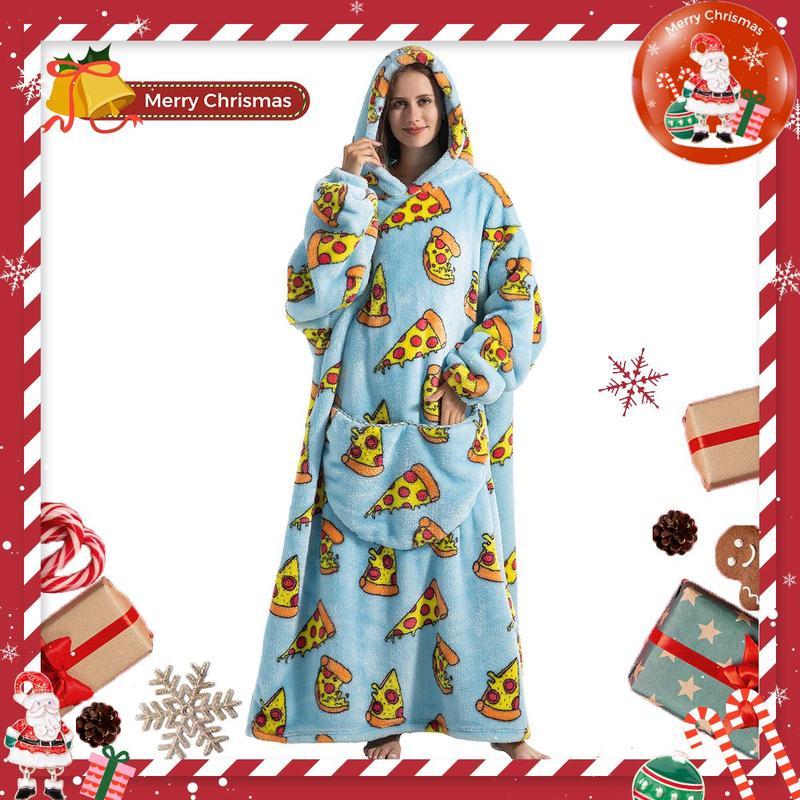 Plus Size Cartoon Hooded Blanket - 1Pcs Oversized Wearable Hoodie Blanket Cozy Nightgown with Big Pocket Casual Warm Womenswear Loungewear for Daily Wear Fit Nightwear Fit Nightwear