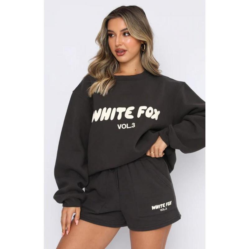 Most Beautiful Woman White Fox 2PCs racksuits set shorts and swaeater tracksuits set fashion sports logo long sleeve pullover hooded sweatshirt