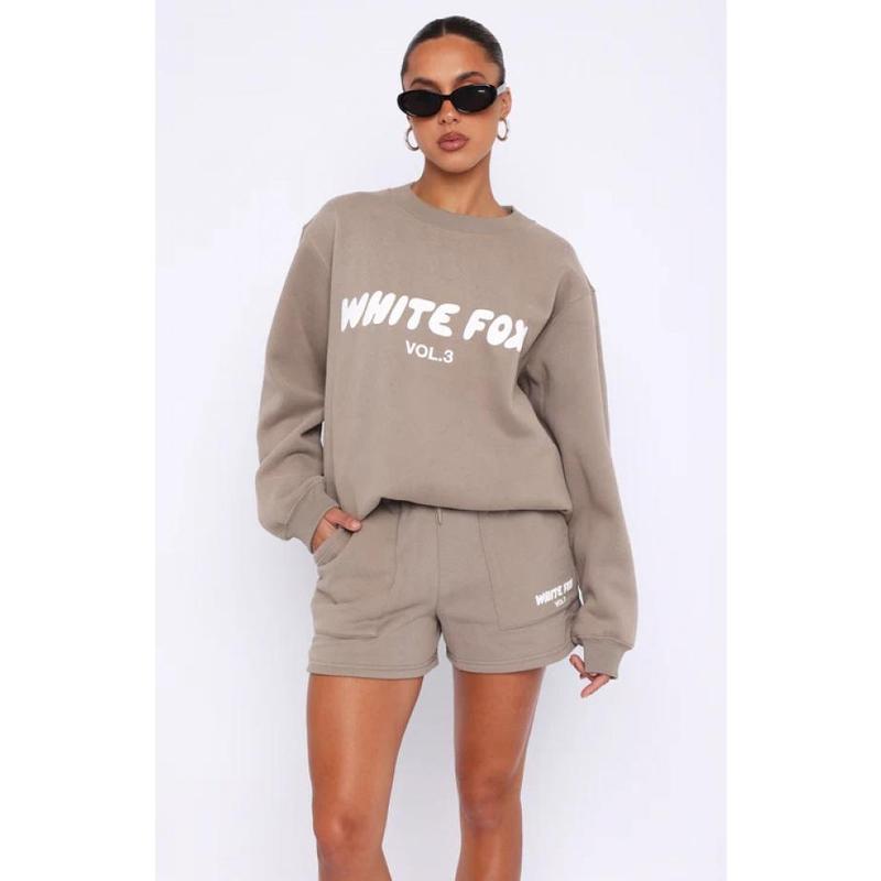 Most Beautiful Woman White Fox 2PCs racksuits set shorts and swaeater tracksuits set fashion sports logo long sleeve pullover hooded sweatshirt