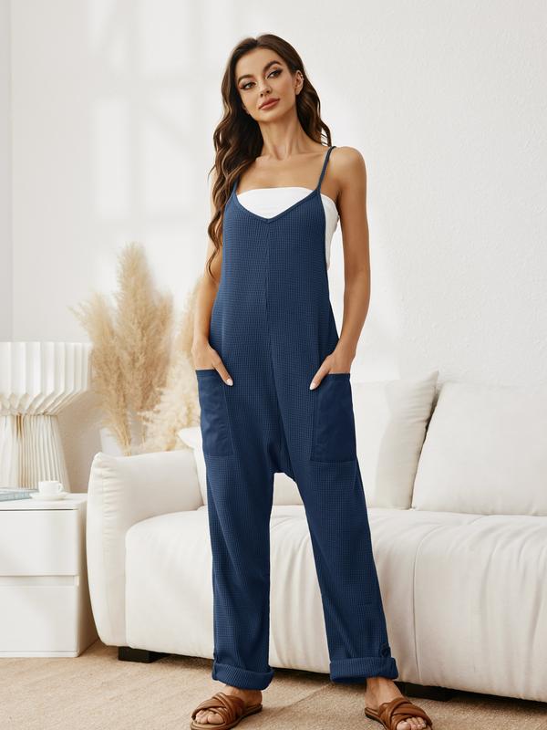 BerryGo Women's Jumpsuit Onesie Casual Waffle Knit Loose Overall Jumpsuit One Count Sleeveless Baggy Lounge Romper Womenswear Underwear Lady Comfort