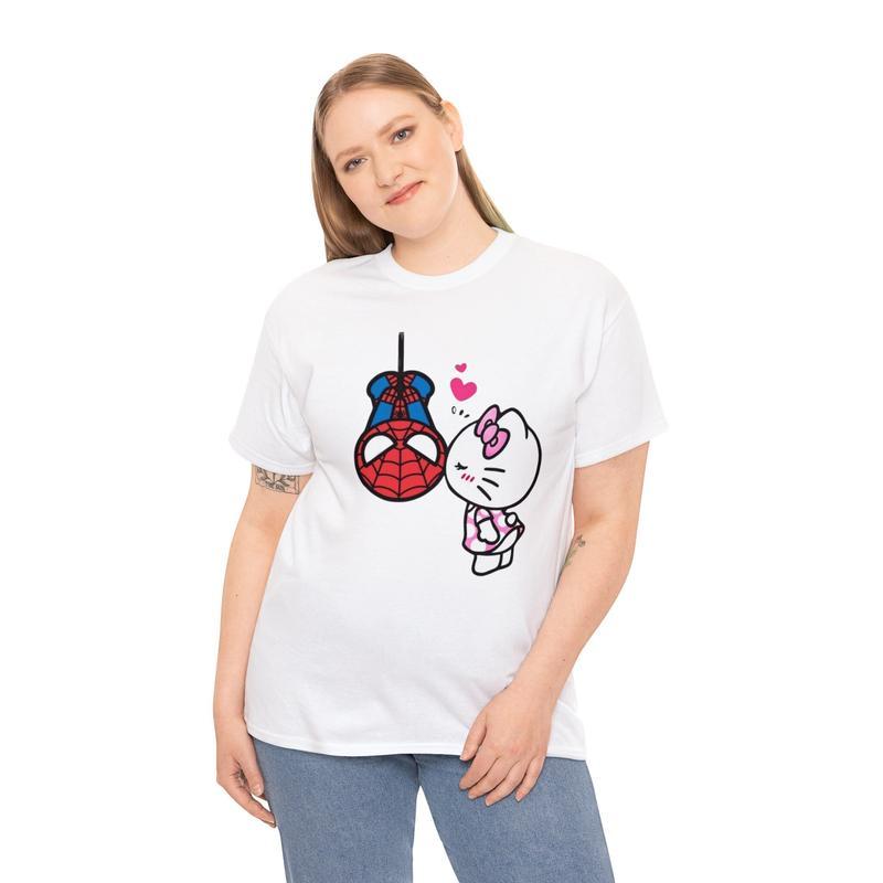 Hallo Kitty Cat and Hero Spider Matching Couple Shirt, Sweater, Hoodie, Valentine's Day Lovers Anniversary Gift, Unisex Streetwear Coquette Cool Tee, Sweatshirt, Hoodie Pullover