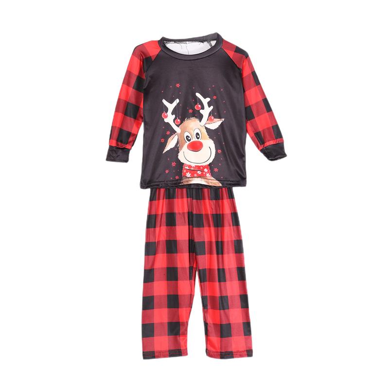 Matching Christmas Pajamas For Family Deer Plaid Print Pajamas Round Neck Parent-child Clothing