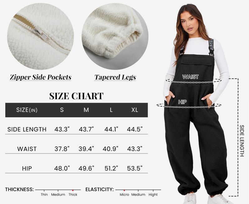 SCUSTY Womens Fleece Overalls 2024 Warm Winter Casual Loose Jumpsuits Sherpa Bib Overalls Fuzzy Ski Pants with Pockets