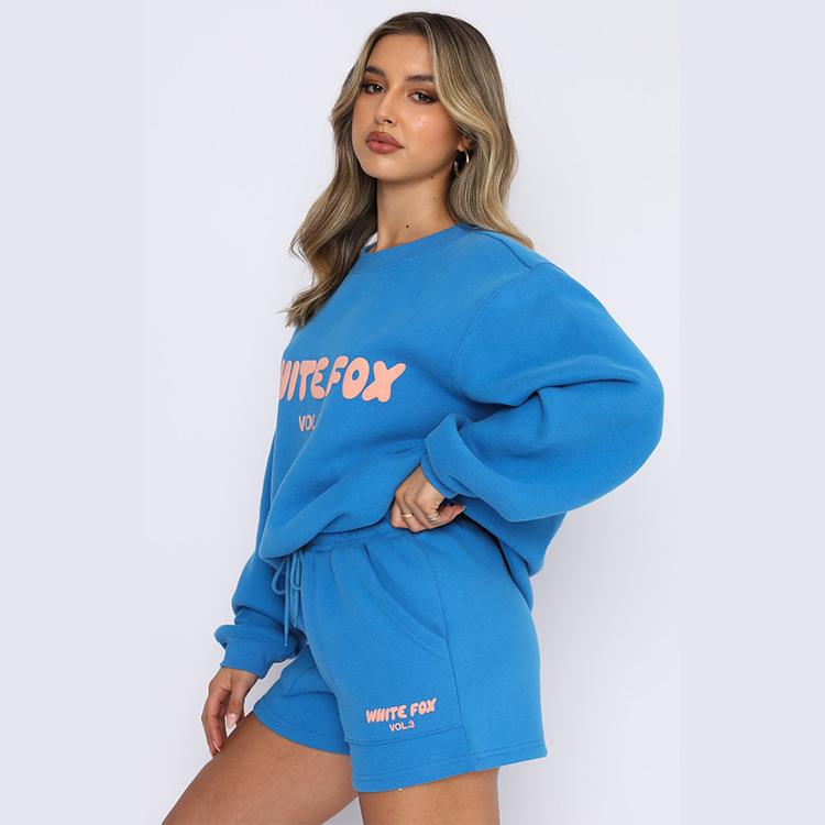 Most Beautiful Woman White Fox 2PCs racksuits set shorts and swaeater tracksuits set fashion sports logo long sleeve pullover hooded sweatshirt